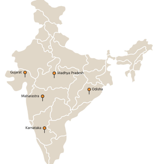 Mappa dell'India con siti metallurgici e minerari